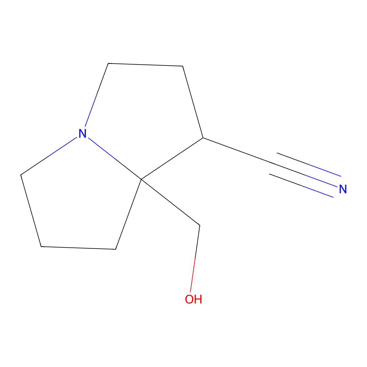 Rel-(1R,8R)-8-(hydroxymethyl)-1,2,3,5,6,7-hexahydropyrrolizine-1-carbonitrile molecular structure, CAS 2621937-69-5