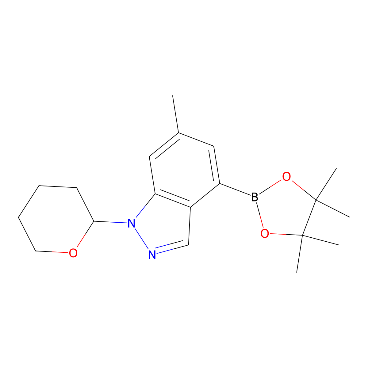 6-Methyl-1-(tetrahydro-2H-pyran-2-yl)-4-(4,4,5,5-tetramethyl-1,3,2-dioxaborolan-2-yl)-1H-indazole molecular structure, CAS 2621939-52-2