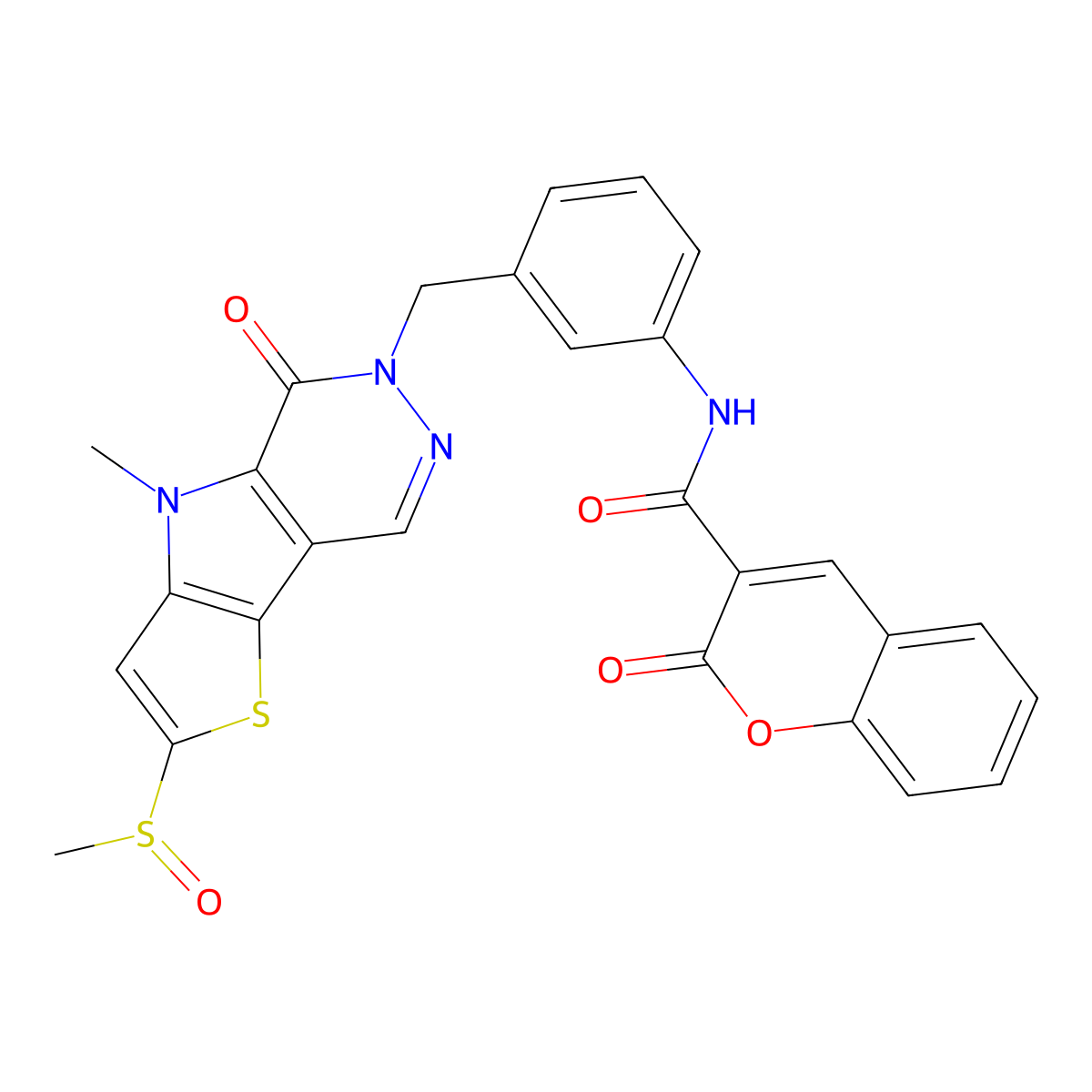 N-[3-[(7-methyl-4-methylsulfinyl-9-oxo-3-thia-7,10,11-triazatricyclo[6.4.0.02,6]dodeca-1(8),2(6),4,11-tetraen-10-yl)methyl]phenyl]-2-oxochromene-3-carboxamide molecular structure, CAS 2621957-88-6