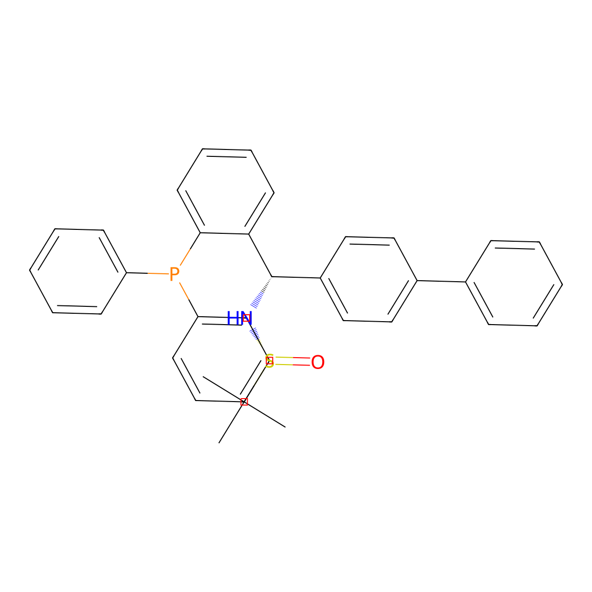 (R)-N-((S)-[1,1'-Biphenyl]-4-yl(2-(diphenylphosphanyl)phenyl)methyl)-2-methylpropane-2-sulfinamide molecular structure, CAS 2622154-79-2