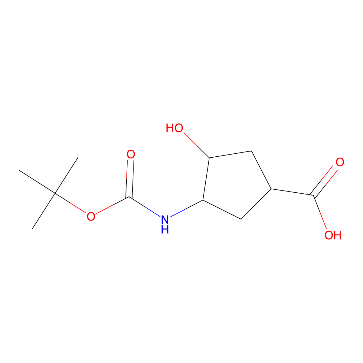 (1R,3S,4S)-3-(tert-butoxycarbonylamino)-4-hydroxy-cyclopentanecarboxylic acid molecular structure, CAS 262280-12-6