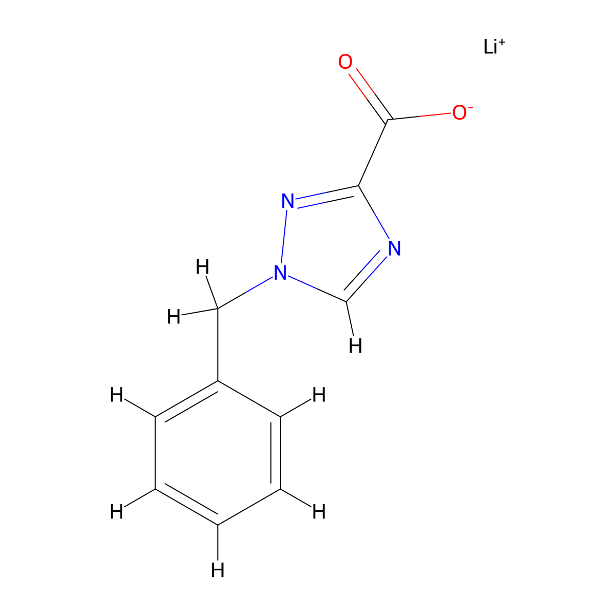lithium(1+) 1-benzyl-1H-1,2,4-triazole-3-carboxylate molecular structure, CAS 2622900-21-2