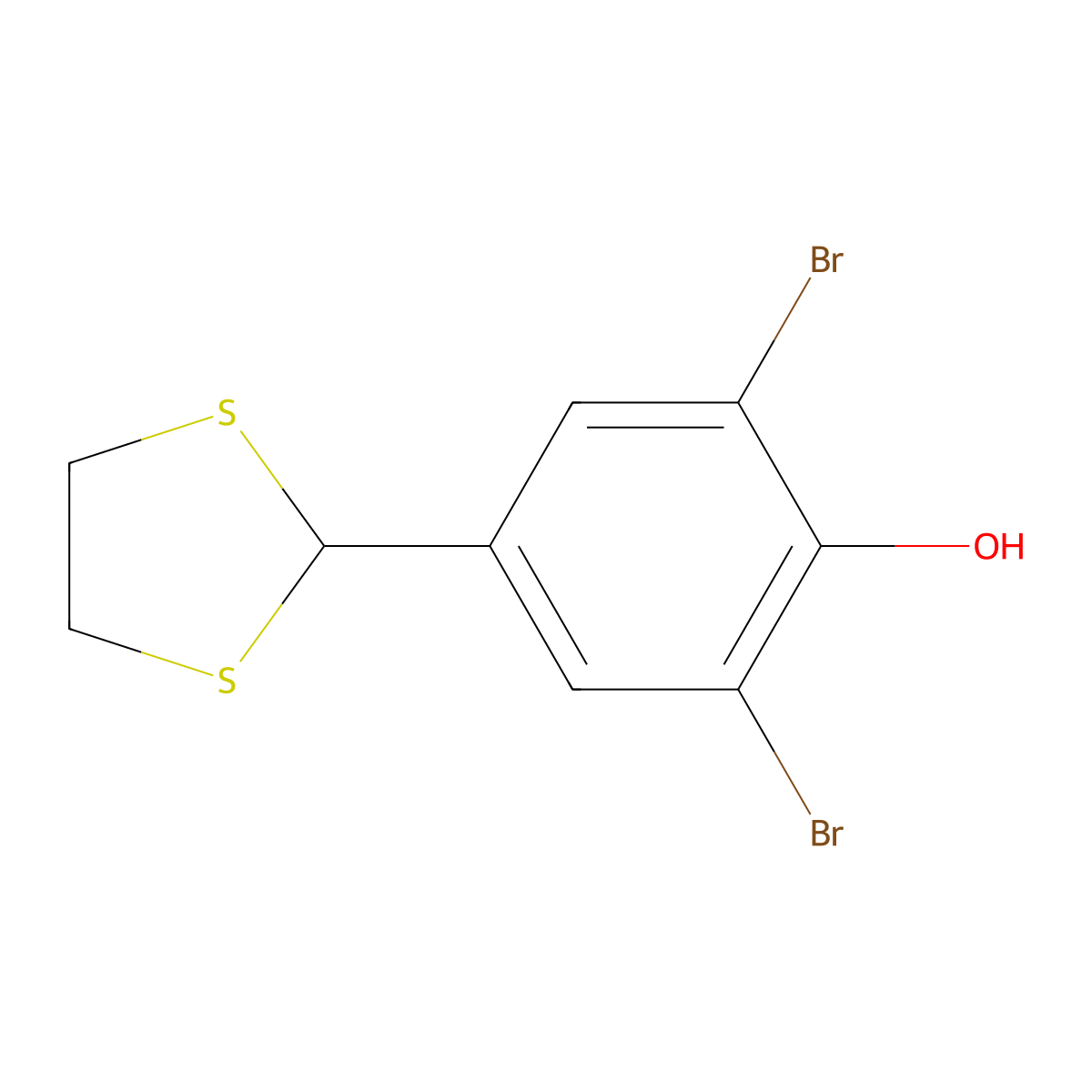 2,6-Dibromo-4-(1,3-dithiolan-2-yl)phenol molecular structure, CAS 262291-90-7
