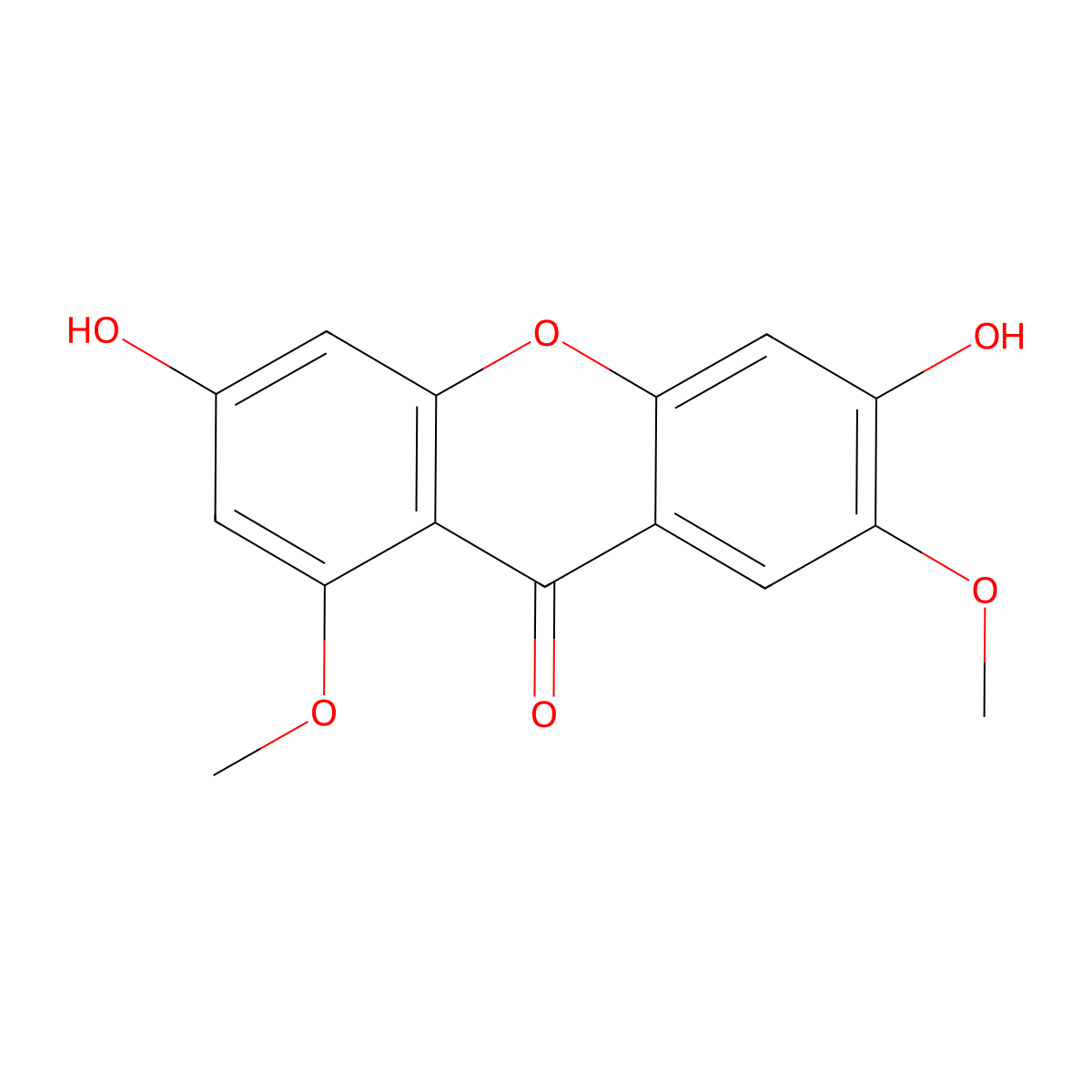 3,6-Dihydroxy-1,7-dimethoxyxanthone molecular structure, CAS 262292-34-2