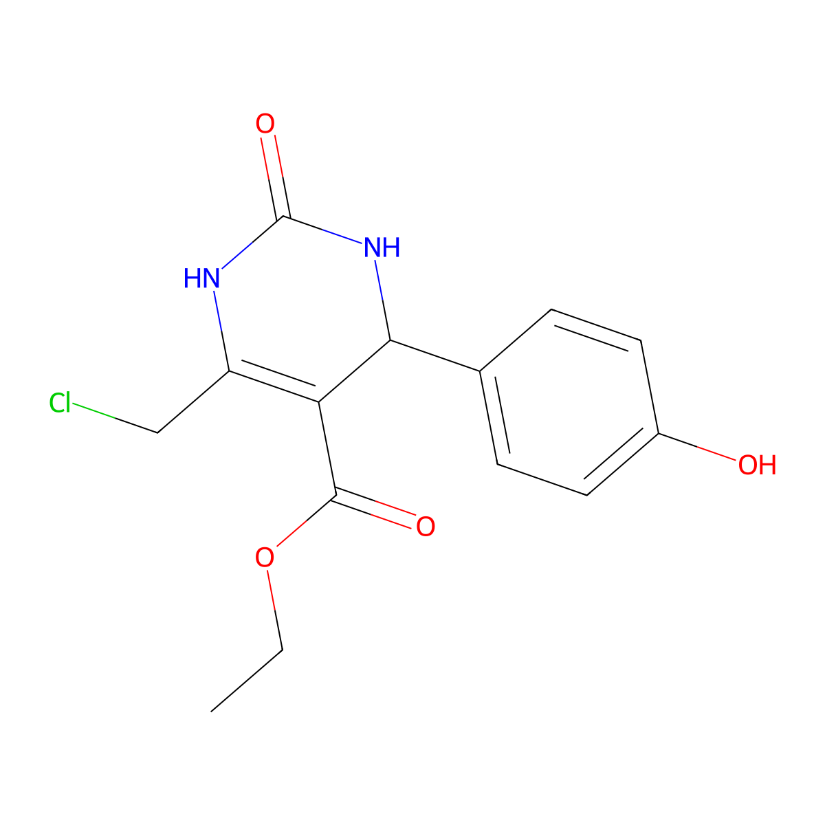 Ethyl 6-(chloromethyl)-4-(4-hydroxyphenyl)-2-oxo-1,2,3,4-tetrahydropyrimidine-5-carboxylate molecular structure, CAS 262296-55-9