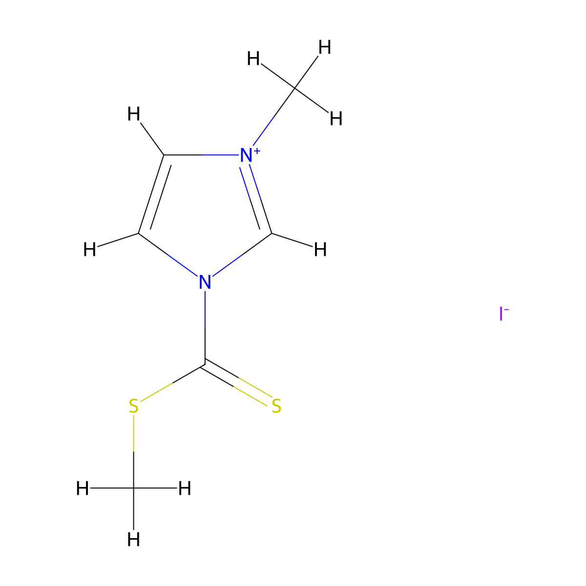 3-methyl-1-((methylsulfanyl)methanethioyl)-1H-imidazol-3-ium iodide molecular structure, CAS 262350-35-6