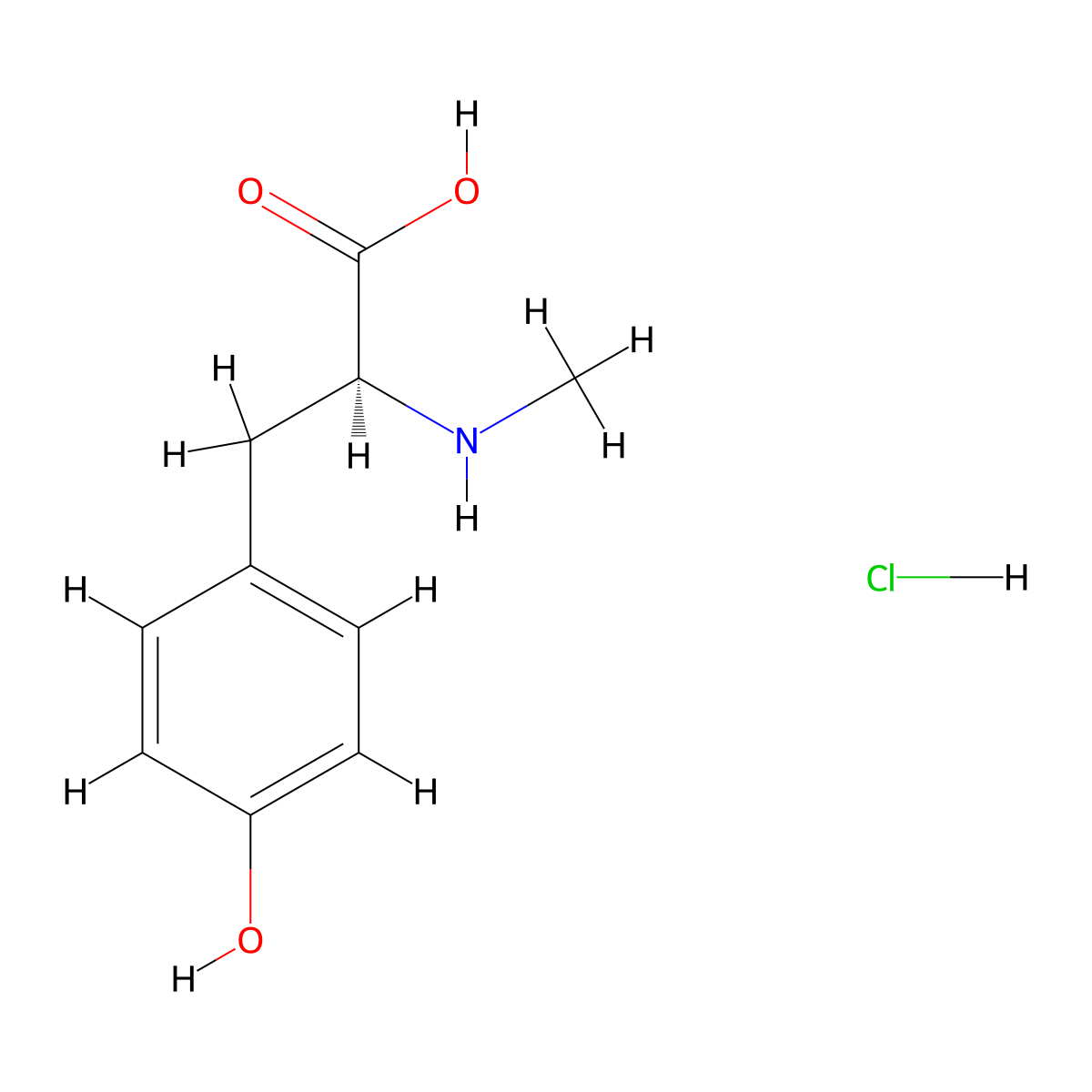 (2S)-3-(4-hydroxyphenyl)-2-(methylamino)propanoic acid hydrochloride molecular structure, CAS 262361-54-6