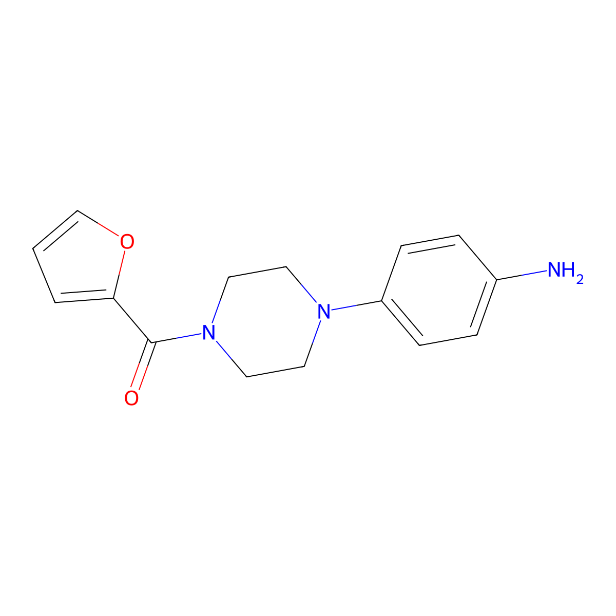 Piperazine, 1-(4-aminophenyl)-4-(2-furanylcarbonyl)- molecular structure, CAS 262375-98-4