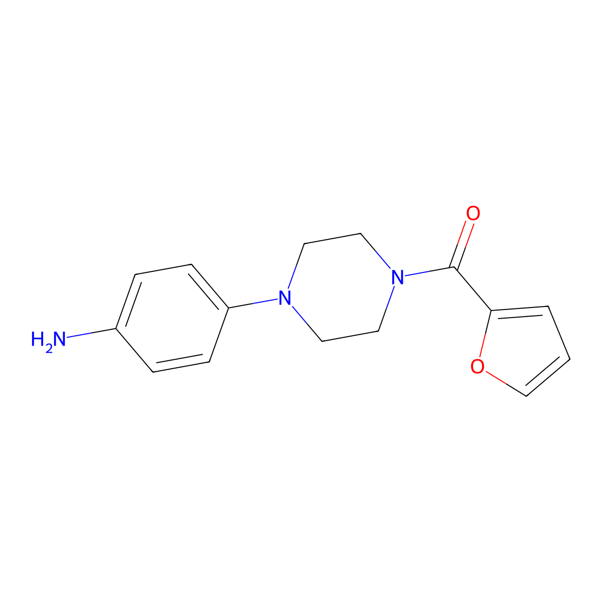 Piperazine, 1-(4-aminophenyl)-4-(2-furanylcarbonyl)- molecular structure, CAS 262375-98-4