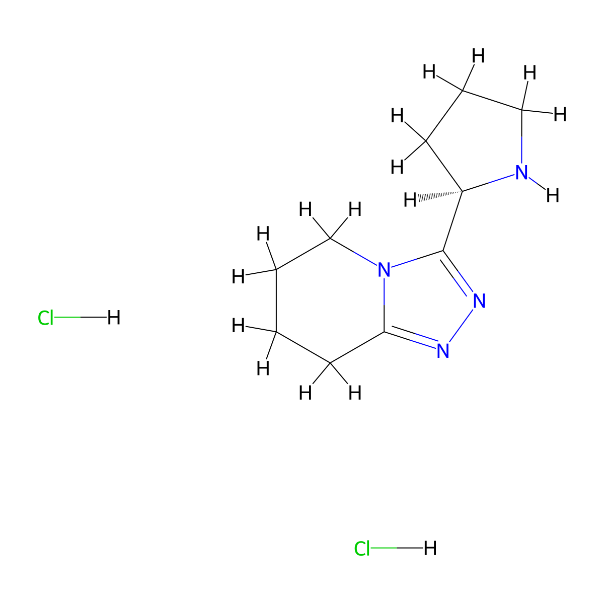(2R)-2-(5H,6H,7H,8H-(1,2,4)triazolo(4,3-a)pyridin-3-yl)pyrrolidine dihydrochloride molecular structure, CAS 2624108-34-3