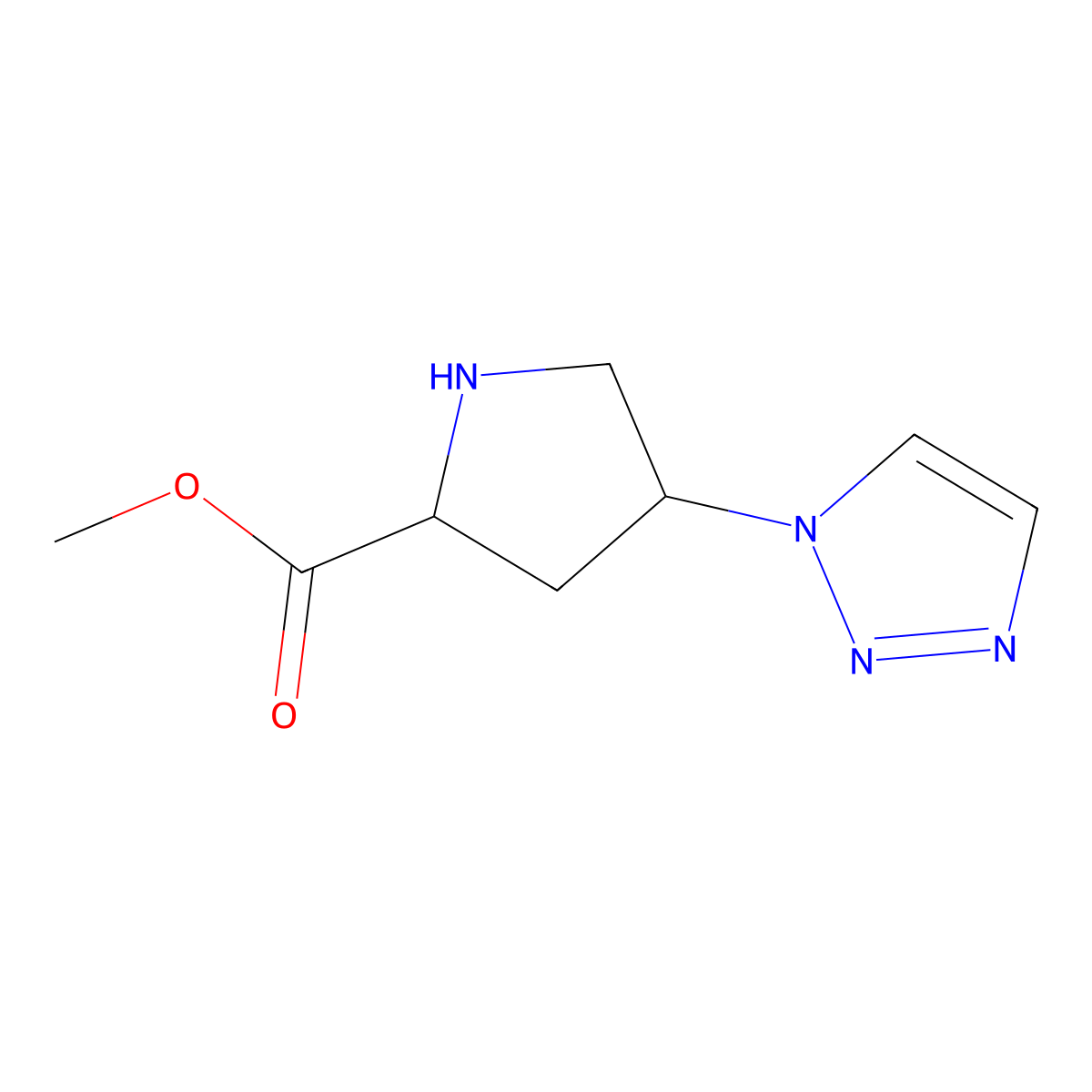 methyl (2S,4S)-4-(1H-1,2,3-triazol-1-yl)pyrrolidine-2-carboxylate molecular structure, CAS 2624108-35-4