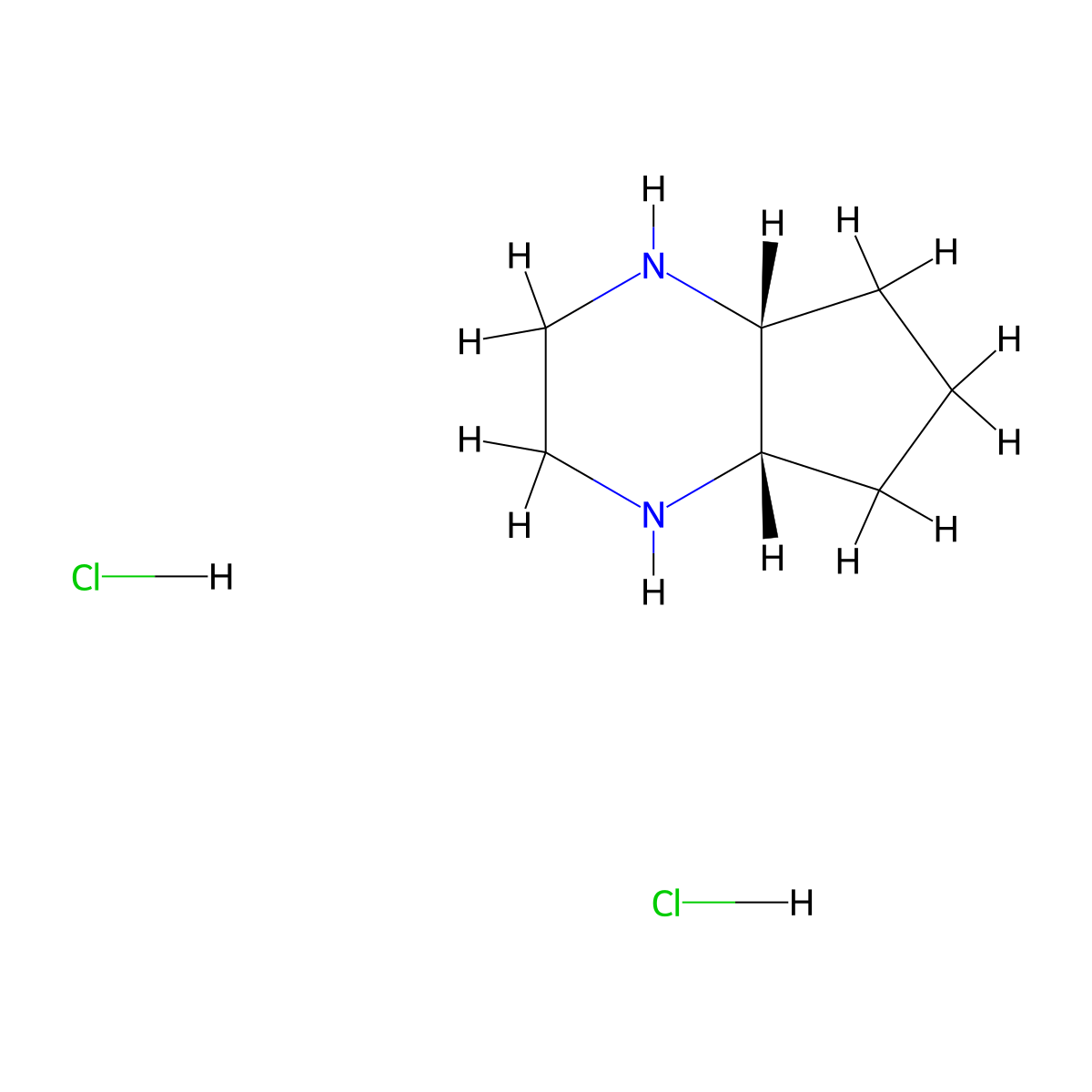 rac-(4aR,7aS)-octahydro-1H-cyclopenta[b]pyrazine dihydrochloride, cis molecular structure, CAS 2624108-47-8