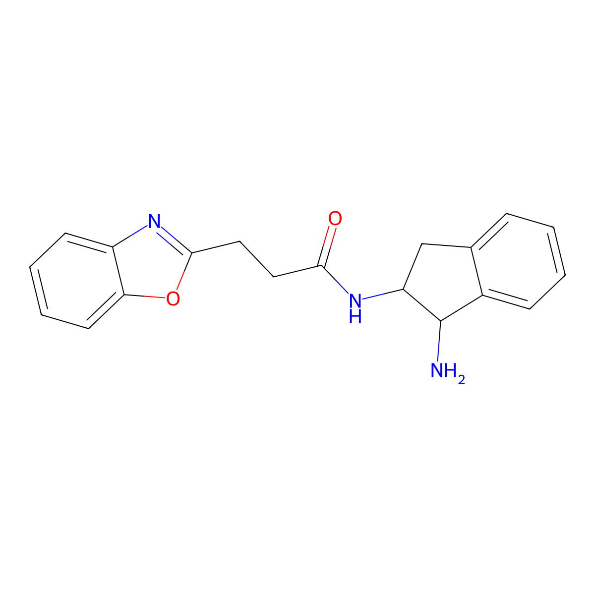 N-[(1R,2R)-1-amino-2,3-dihydro-1H-inden-2-yl]-3-(1,3-benzoxazol-2-yl)propanamide molecular structure, CAS 2624108-49-0