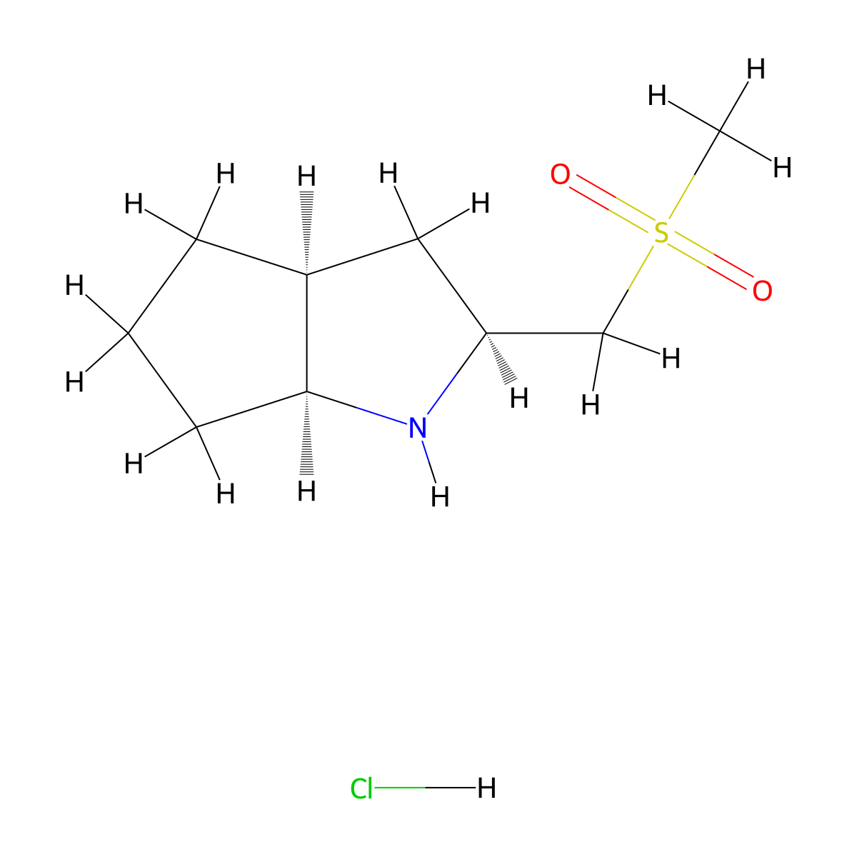 (2S,3aS,6aS)-2-(methanesulfonylmethyl)-octahydrocyclopenta(b)pyrrole hydrochloride molecular structure, CAS 2624108-55-8