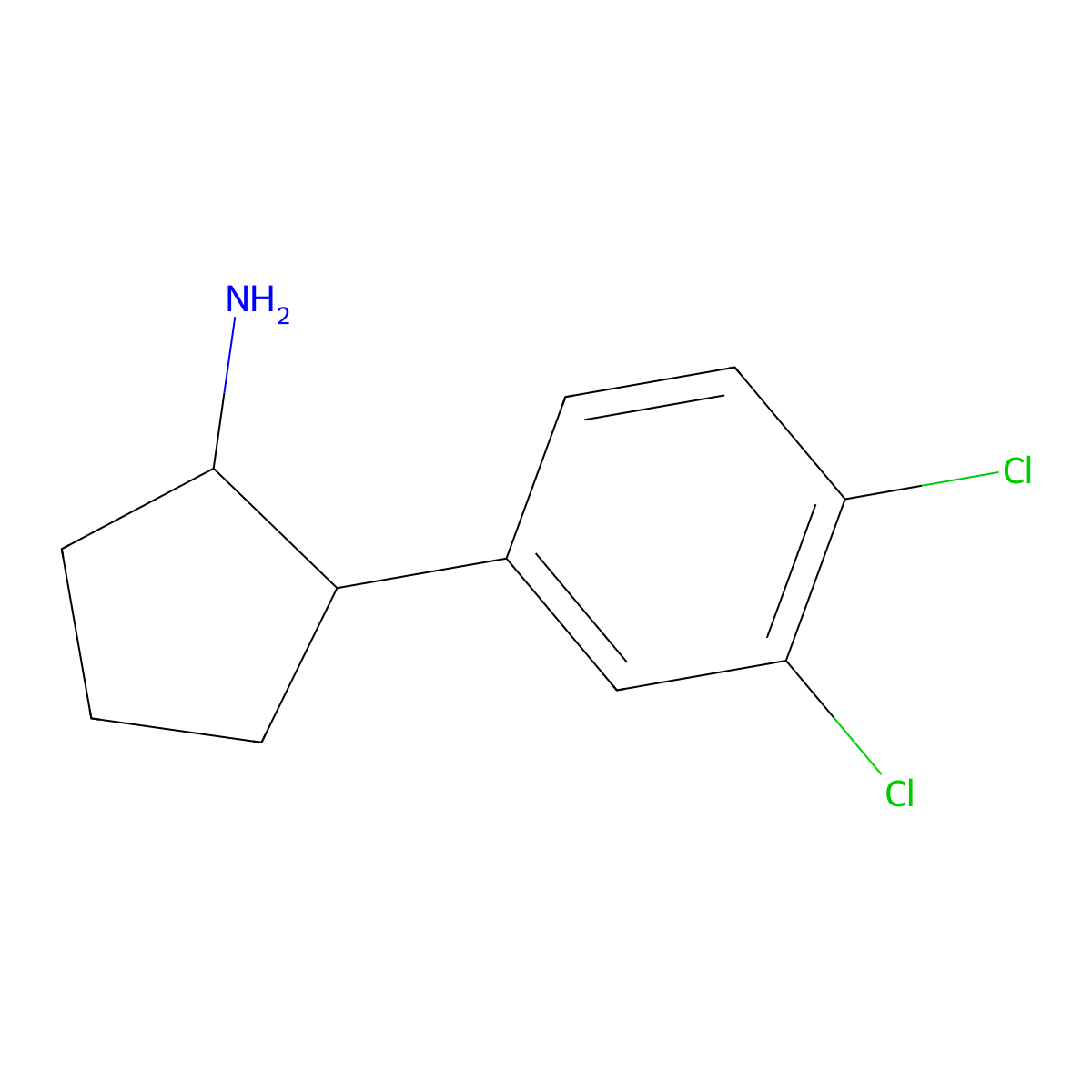 rac-(1R,2R)-2-(3,4-dichlorophenyl)cyclopentan-1-amine, cis molecular structure, CAS 2624108-56-9