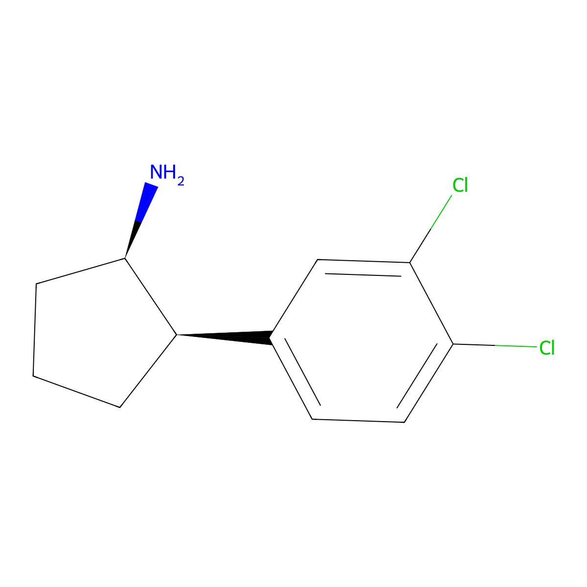 rac-(1R,2R)-2-(3,4-dichlorophenyl)cyclopentan-1-amine, cis molecular structure, CAS 2624108-56-9