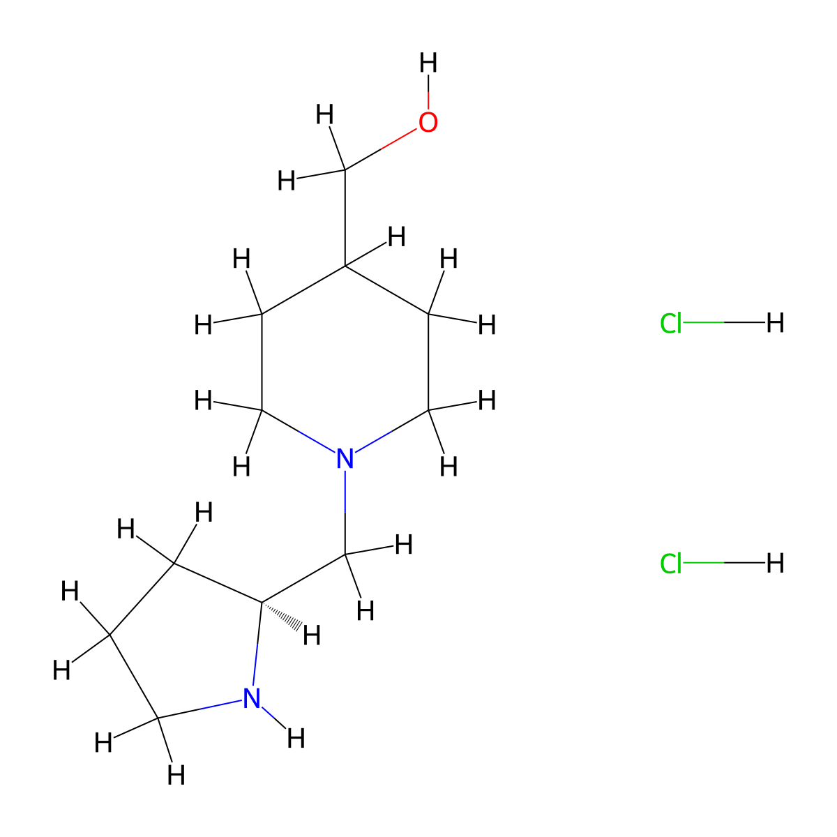 (1-{[(2S)-pyrrolidin-2-yl]methyl}piperidin-4-yl)methanol dihydrochloride molecular structure, CAS 2624108-58-1