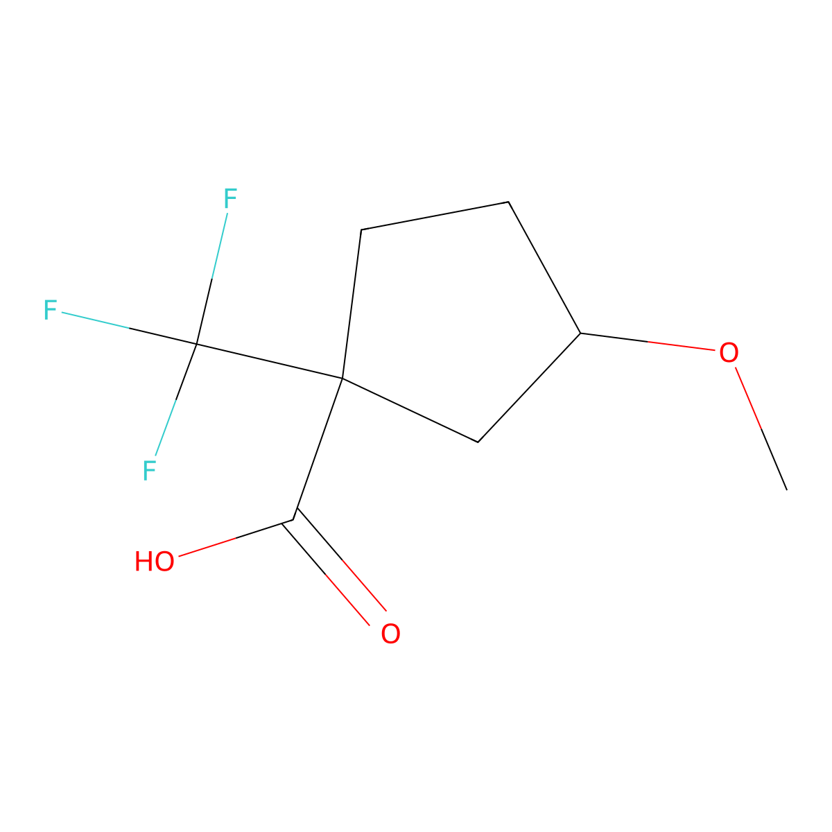 rac-(1R,3R)-3-methoxy-1-(trifluoromethyl)cyclopentane-1-carboxylic acid molecular structure, CAS 2624108-66-1