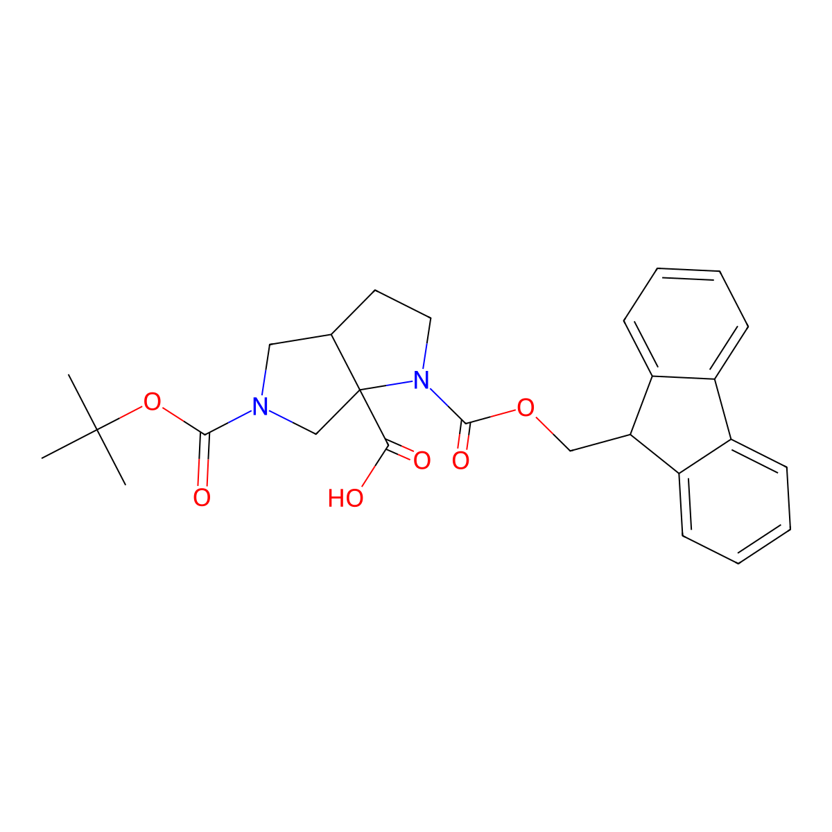 rac-(3aR,6aR)-5-[(tert-butoxy)carbonyl]-1-{[(9H-fluoren-9-yl)methoxy]carbonyl}-octahydropyrrolo[3,4-b]pyrrole-6a-carboxylic acid molecular structure, CAS 2624108-73-0