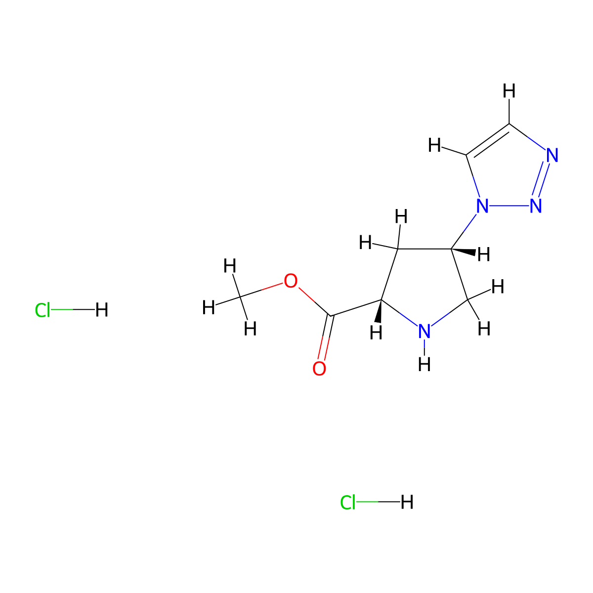 rac-methyl (2R,4R)-4-(1H-1,2,3-triazol-1-yl)pyrrolidine-2-carboxylate dihydrochloride molecular structure, CAS 2624108-79-6