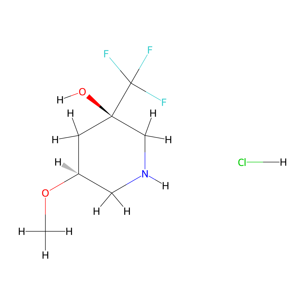 (3R,5S)-5-methoxy-3-(trifluoromethyl)piperidin-3-ol hydrochloride molecular structure, CAS 2624108-85-4