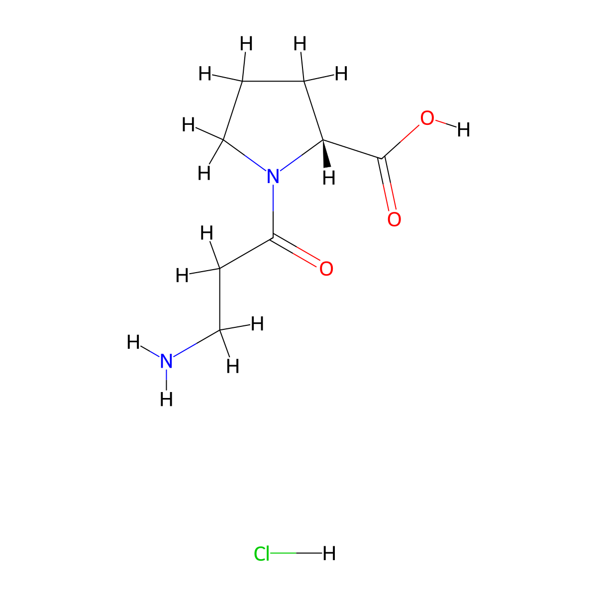 (2R)-1-(3-aminopropanoyl)pyrrolidine-2-carboxylic acid hydrochloride molecular structure, CAS 2624108-86-5