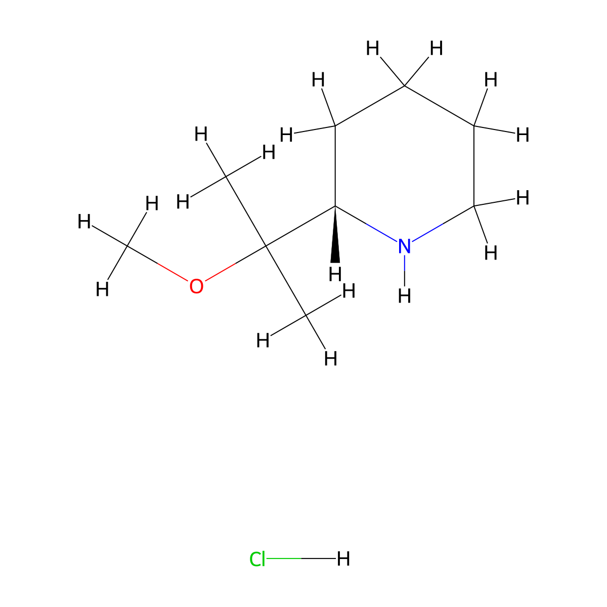 (2S)-2-(2-methoxypropan-2-yl)piperidine hydrochloride molecular structure, CAS 2624109-06-2