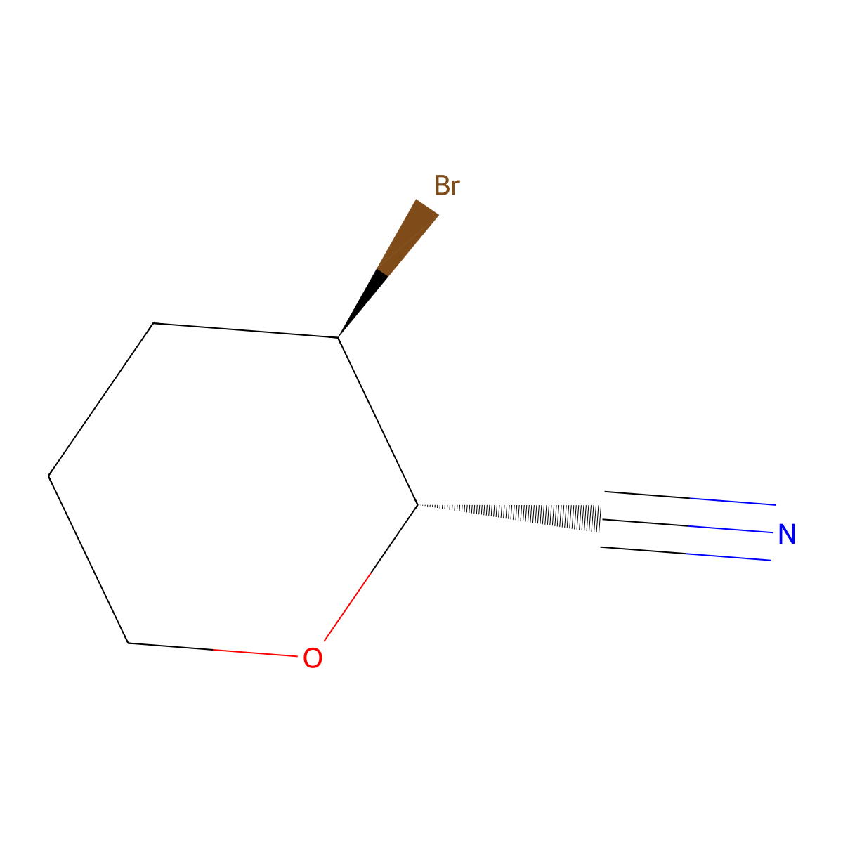 rac-(2R,3S)-3-bromooxane-2-carbonitrile molecular structure, CAS 2624109-09-5