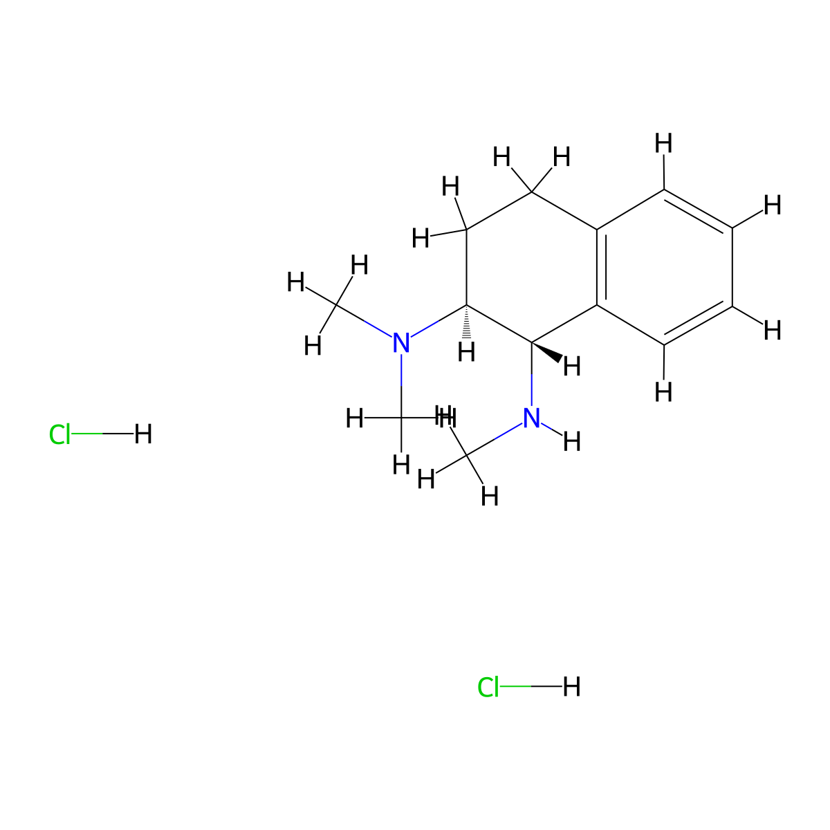 rac-(1R,2R)-N1,N2,N2-trimethyl-1,2,3,4-tetrahydronaphthalene-1,2-diamine dihydrochloride, trans molecular structure, CAS 2624109-29-9