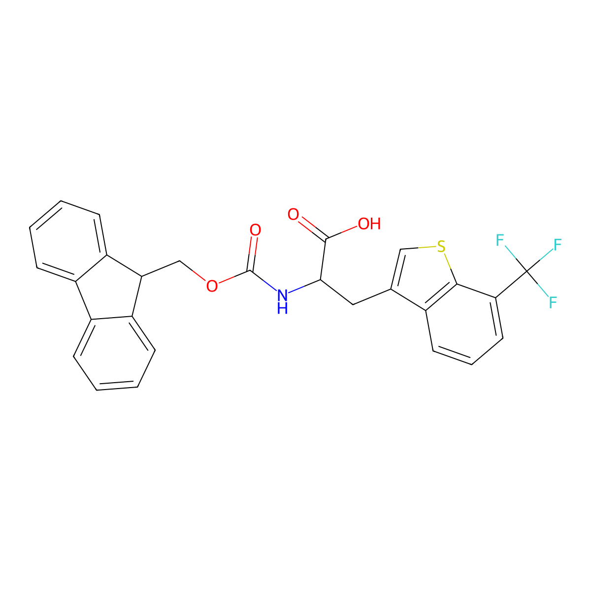 (2S)-2-({[(9H-fluoren-9-yl)methoxy]carbonyl}amino)-3-[7-(trifluoromethyl)-1-benzothiophen-3-yl]propanoic acid molecular structure, CAS 2624109-31-3