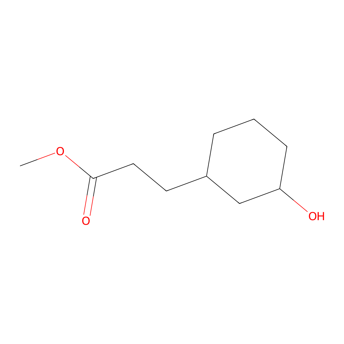 rac-methyl 3-[(1R,3R)-3-hydroxycyclohexyl]propanoate, cis molecular structure, CAS 2624109-35-7