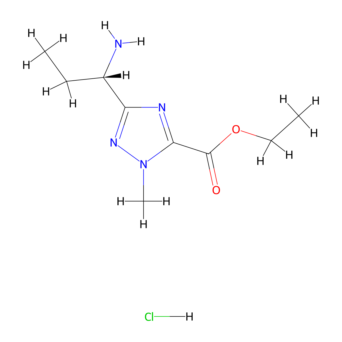 ethyl 3-[(1S)-1-aminopropyl]-1-methyl-1H-1,2,4-triazole-5-carboxylate hydrochloride molecular structure, CAS 2624109-39-1