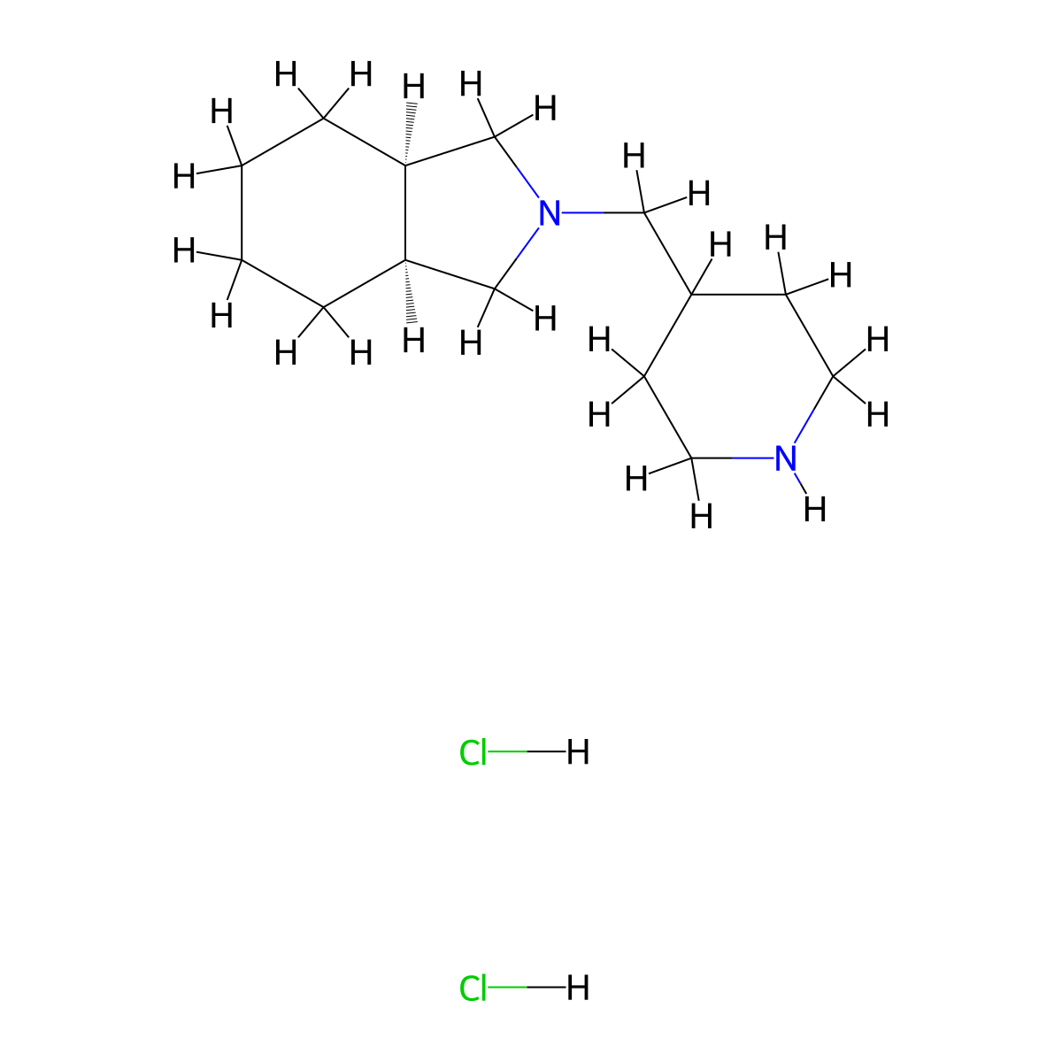 rac-(3aR,7aS)-2-[(piperidin-4-yl)methyl]-octahydro-1H-isoindole dihydrochloride, cis molecular structure, CAS 2624109-41-5