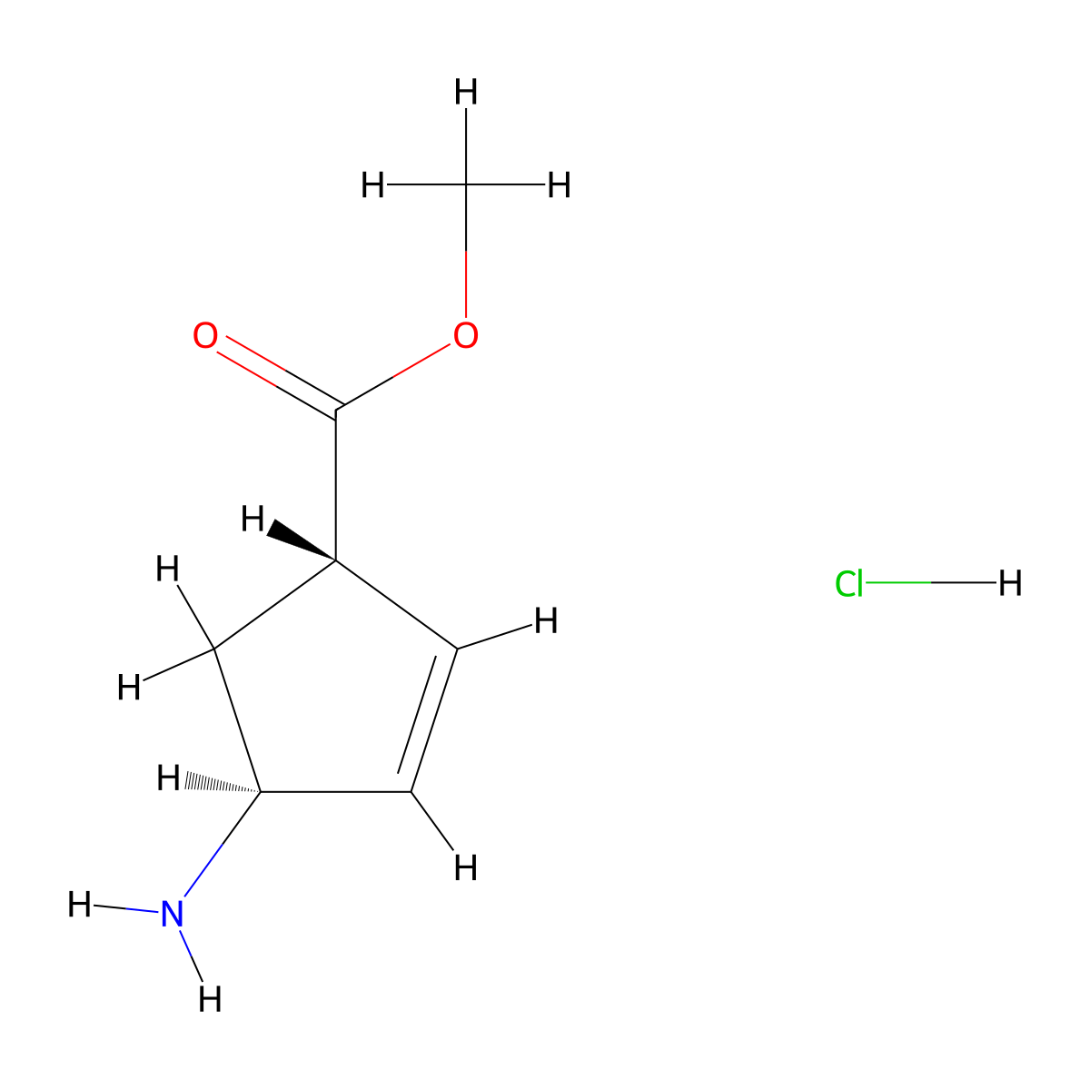 methyl (1S,4S)-4-aminocyclopent-2-ene-1-carboxylate hydrochloride molecular structure, CAS 2624109-43-7