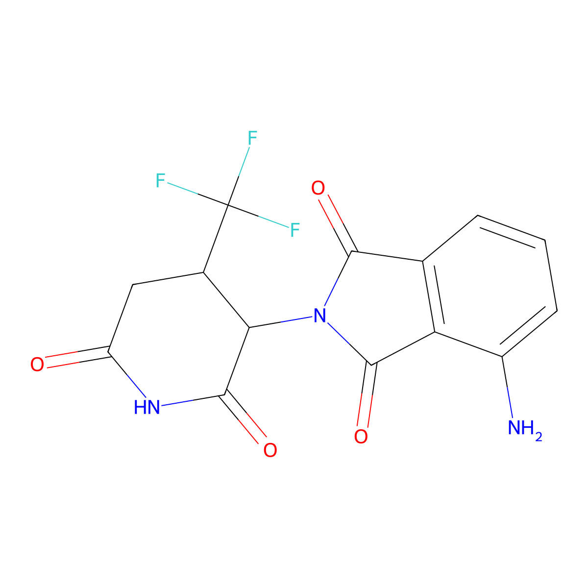 rac-4-amino-2-[(3R,4S)-2,6-dioxo-4-(trifluoromethyl)piperidin-3-yl]-2,3-dihydro-1H-isoindole-1,3-dione, trans molecular structure, CAS 2624109-45-9