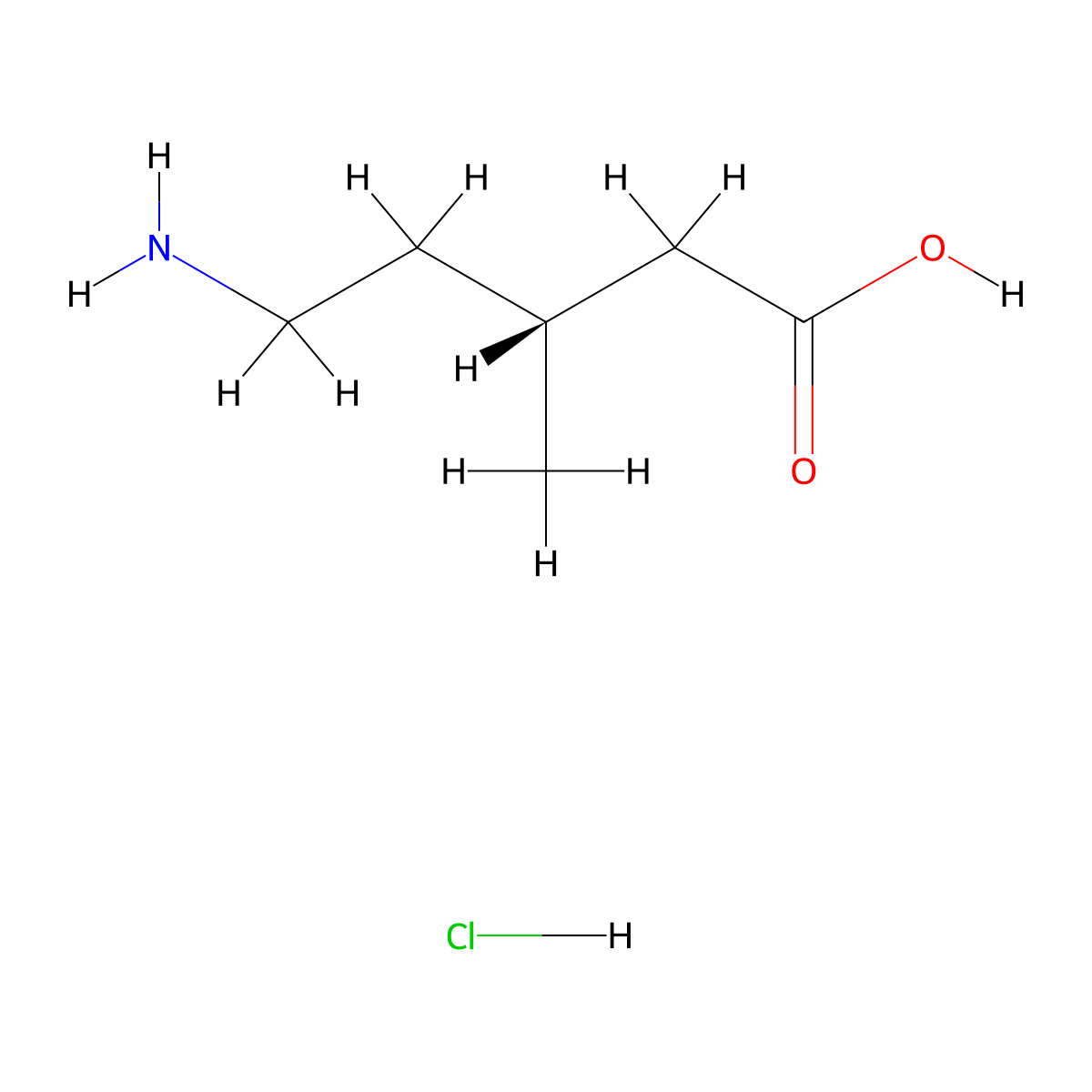 (3R)-5-amino-3-methylpentanoic acid hydrochloride molecular structure, CAS 2624109-49-3