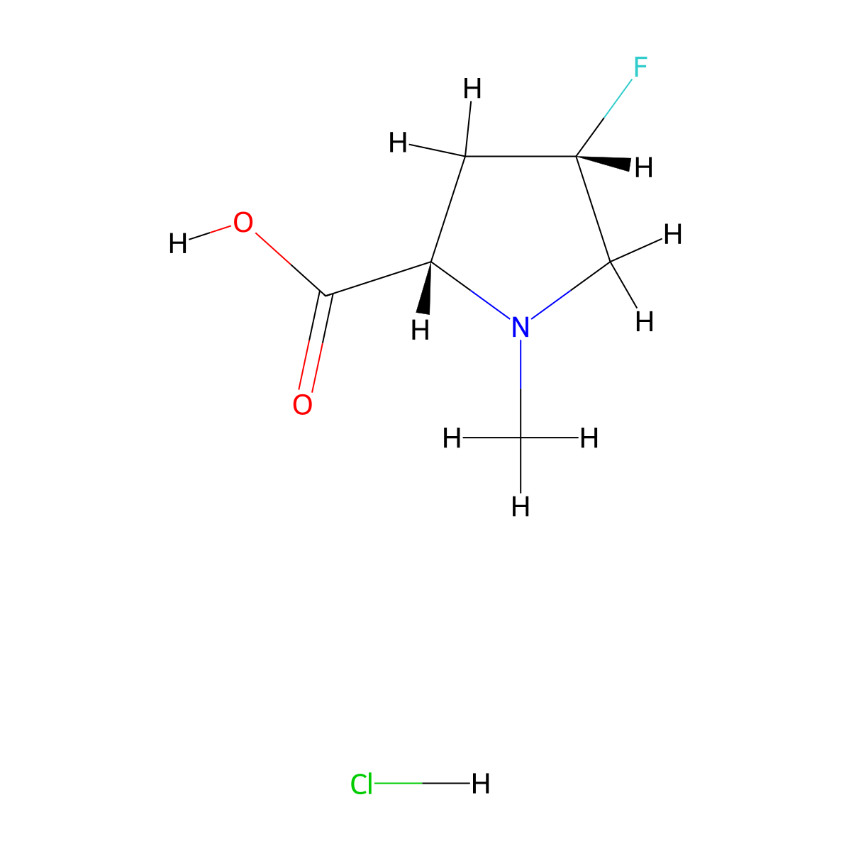 (2S,4S)-4-fluoro-1-methylpyrrolidine-2-carboxylic acid hydrochloride molecular structure, CAS 2624109-52-8
