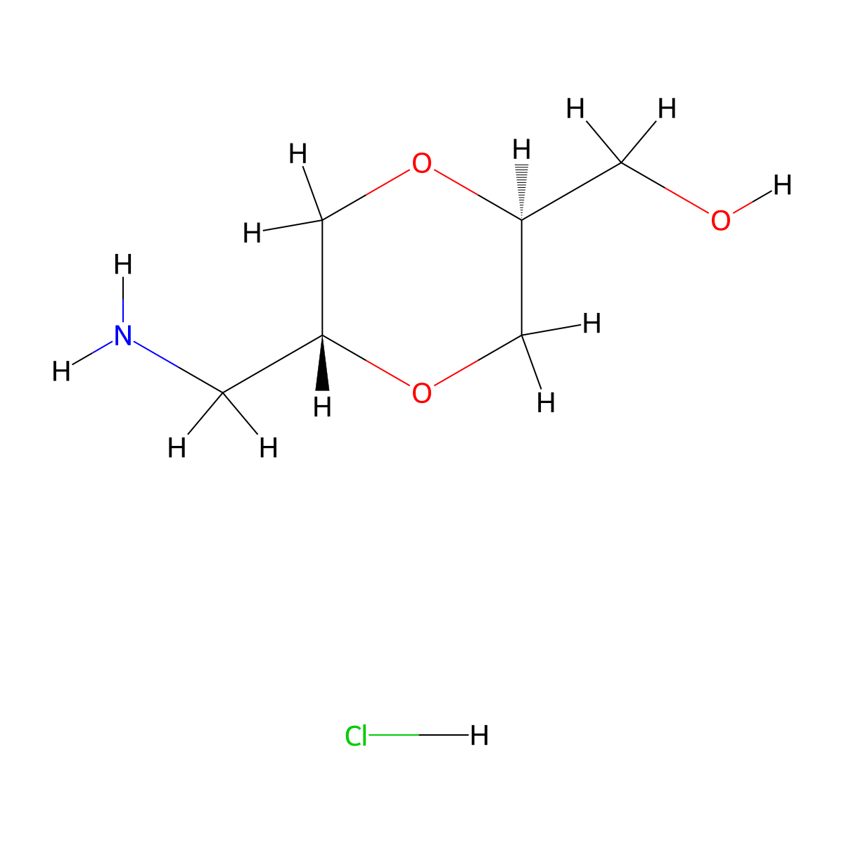 rac-[(2R,5S)-5-(aminomethyl)-1,4-dioxan-2-yl]methanol hydrochloride molecular structure, CAS 2624109-63-1