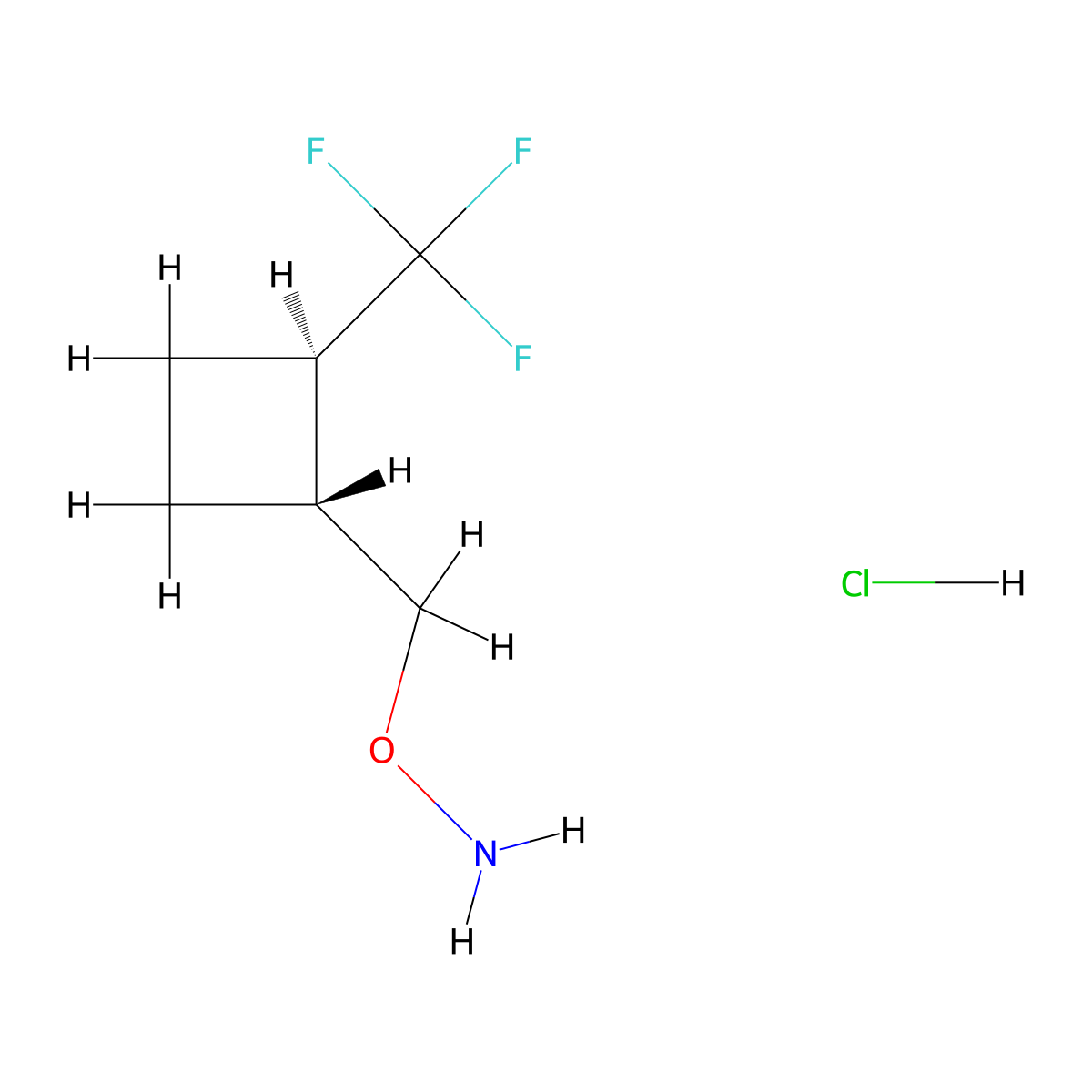rac-O-{[(1R,2R)-2-(trifluoromethyl)cyclobutyl]methyl}hydroxylamine hydrochloride, trans molecular structure, CAS 2624109-65-3