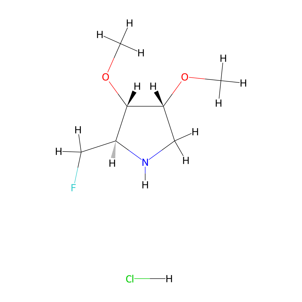 rac-(2R,3S,4R)-2-(fluoromethyl)-3,4-dimethoxypyrrolidine hydrochloride molecular structure, CAS 2624109-67-5