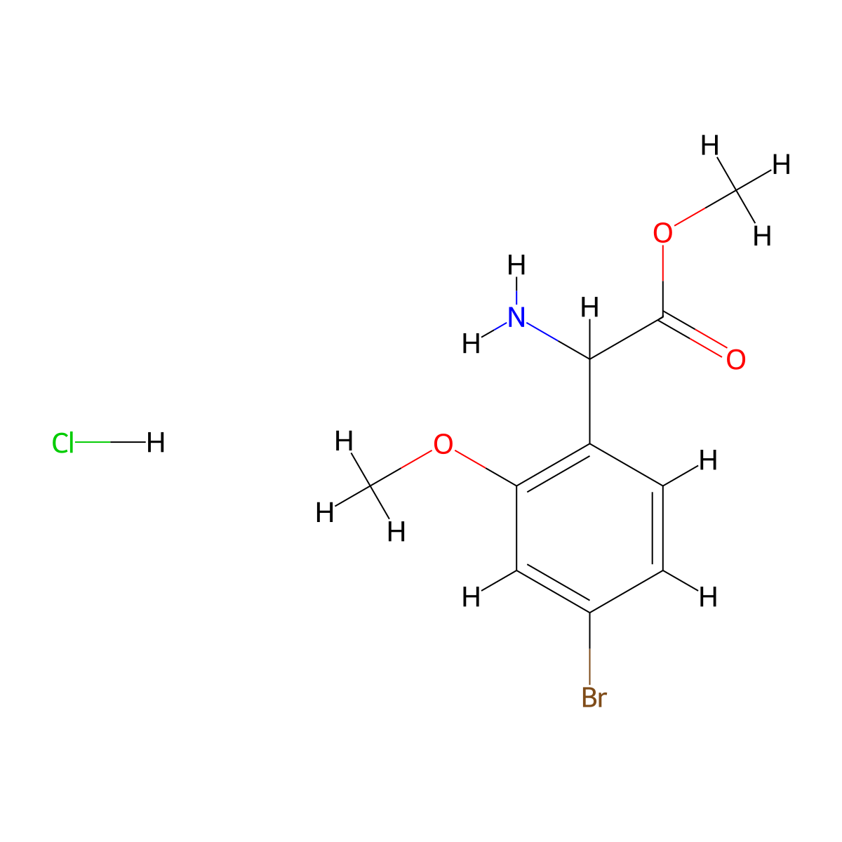Methyl 2-amino-2-(4-bromo-2-methoxyphenyl)acetate hydrochloride molecular structure, CAS 2624117-79-7