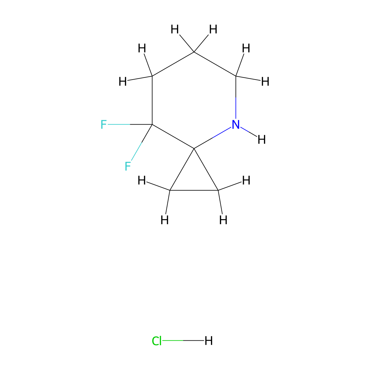 8,8-Difluoro-4-azaspiro(2.5)octane hydrochloride molecular structure, CAS 2624119-09-9