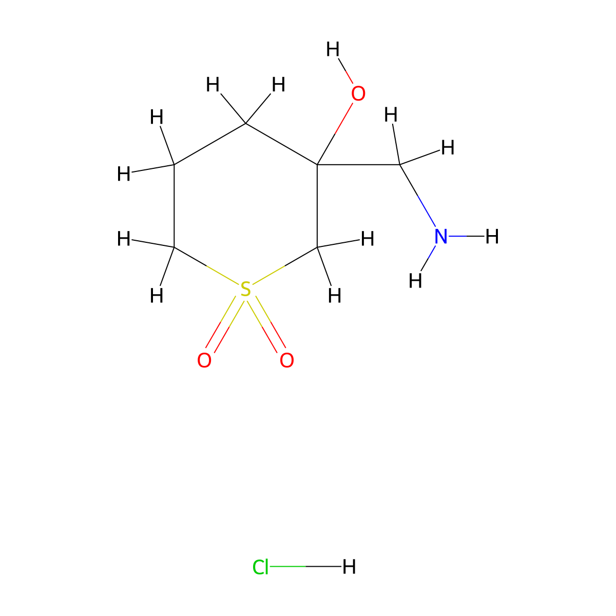 3-(Aminomethyl)-3-hydroxy-1lambda6-thiane-1,1-dione hydrochloride molecular structure, CAS 2624119-20-4