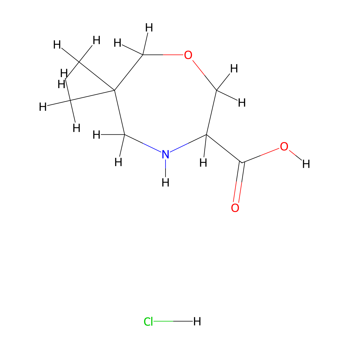 6,6-Dimethyl-1,4-oxazepane-3-carboxylic acid hydrochloride molecular structure, CAS 2624122-07-0