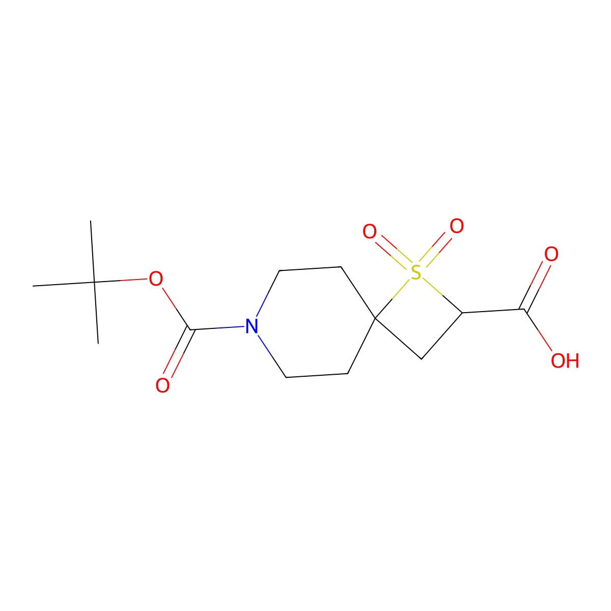 7-[(Tert-butoxy)carbonyl]-1,1-dioxo-1lambda6-thia-7-azaspiro[3.5]nonane-2-carboxylic acid molecular structure, CAS 2624122-40-1