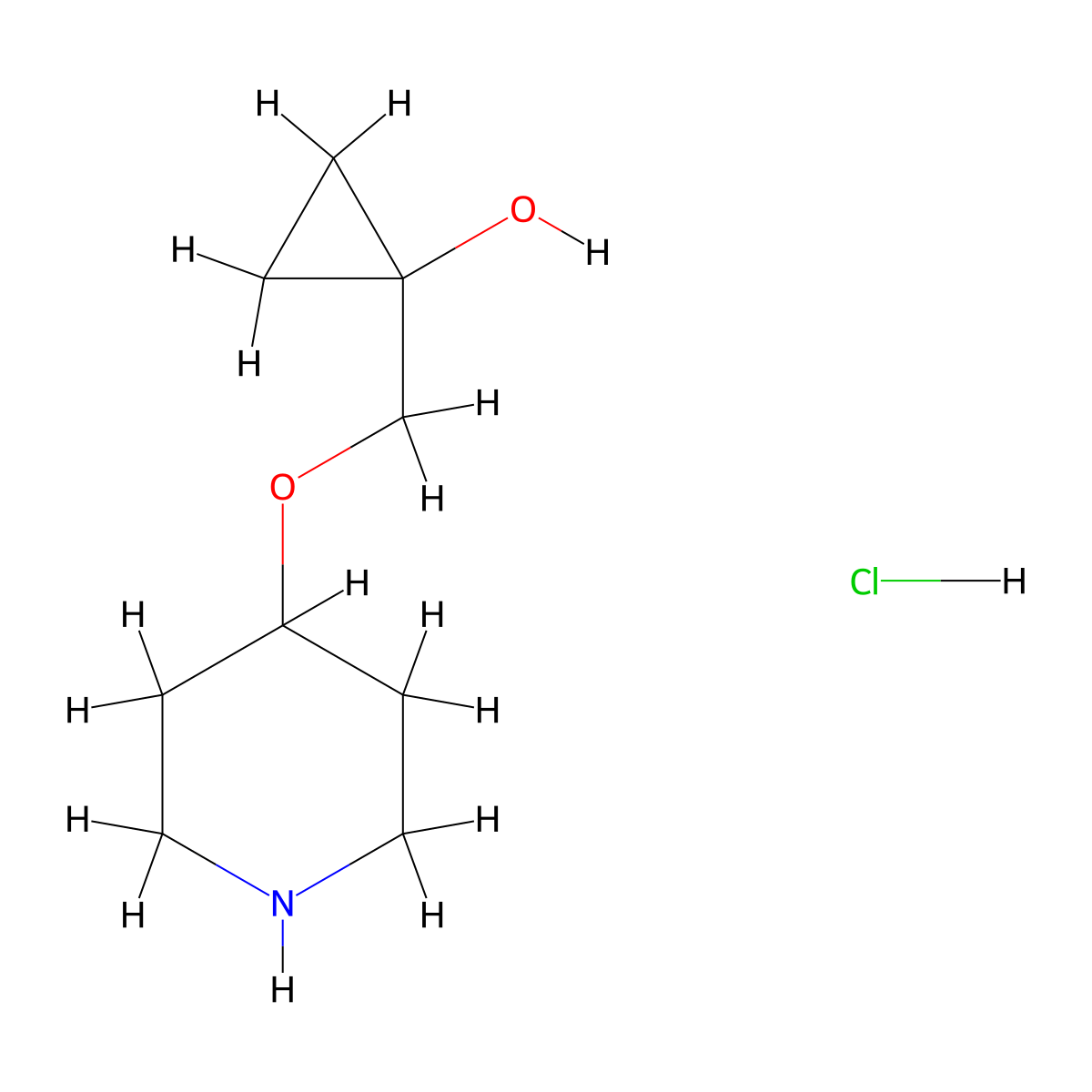 1-[(Piperidin-4-yloxy)methyl]cyclopropan-1-ol hydrochloride molecular structure, CAS 2624122-43-4
