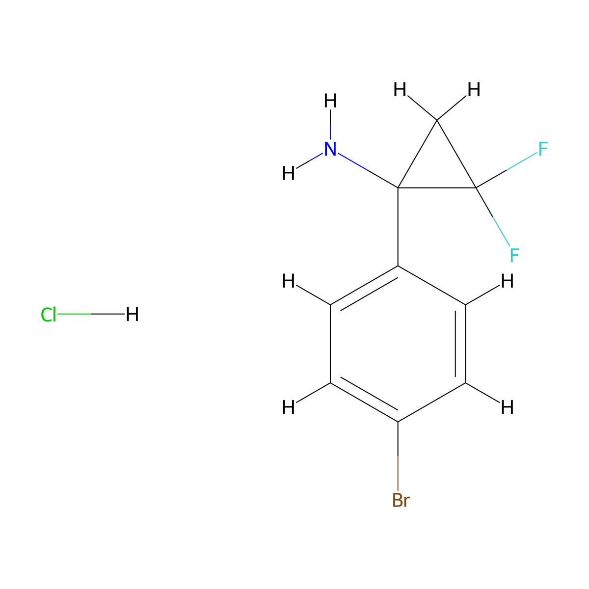 1-(4-Bromophenyl)-2,2-difluorocyclopropan-1-amine hydrochloride molecular structure, CAS 2624123-07-3