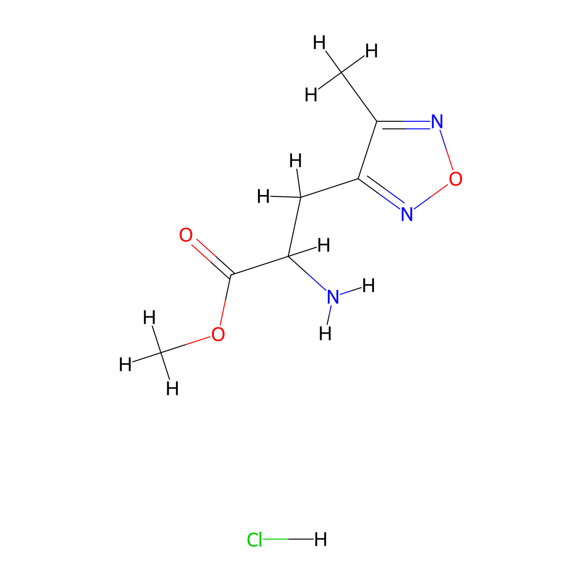 Methyl 2-amino-3-(4-methyl-1,2,5-oxadiazol-3-yl)propanoate hydrochloride molecular structure, CAS 2624123-14-2