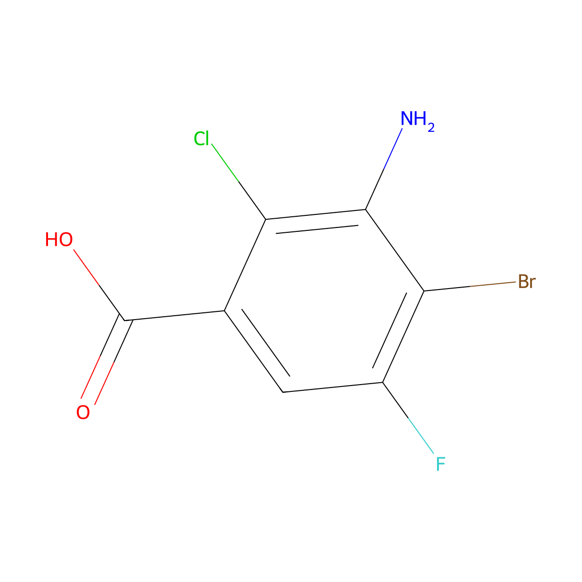 3-Amino-4-bromo-2-chloro-5-fluorobenzoic acid molecular structure, CAS 2624123-44-8
