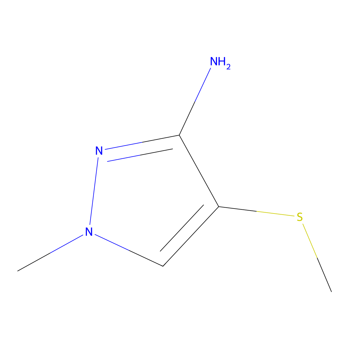 1-methyl-4-(methylsulfanyl)-1H-pyrazol-3-amine molecular structure, CAS 2624125-56-8